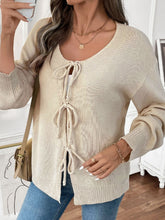 Perfee Tied Round Neck Long Sleeve Cardigan OutfitFlow